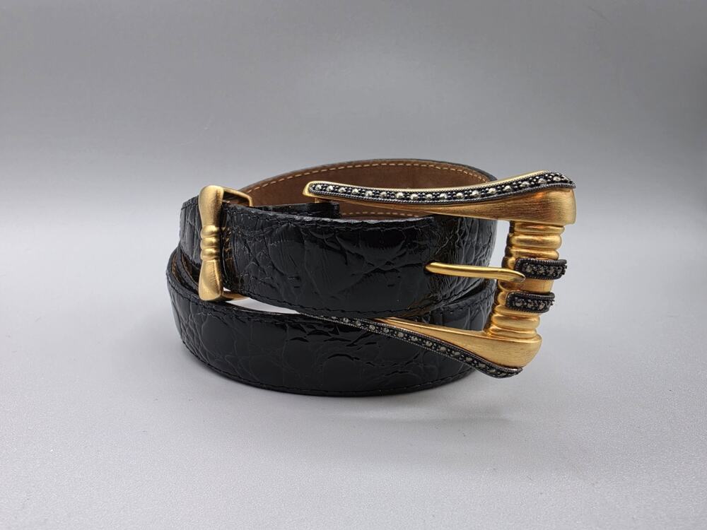 Vintage Judith Jack Calf Leather Belt Gold Tone Buckle With Marcasites